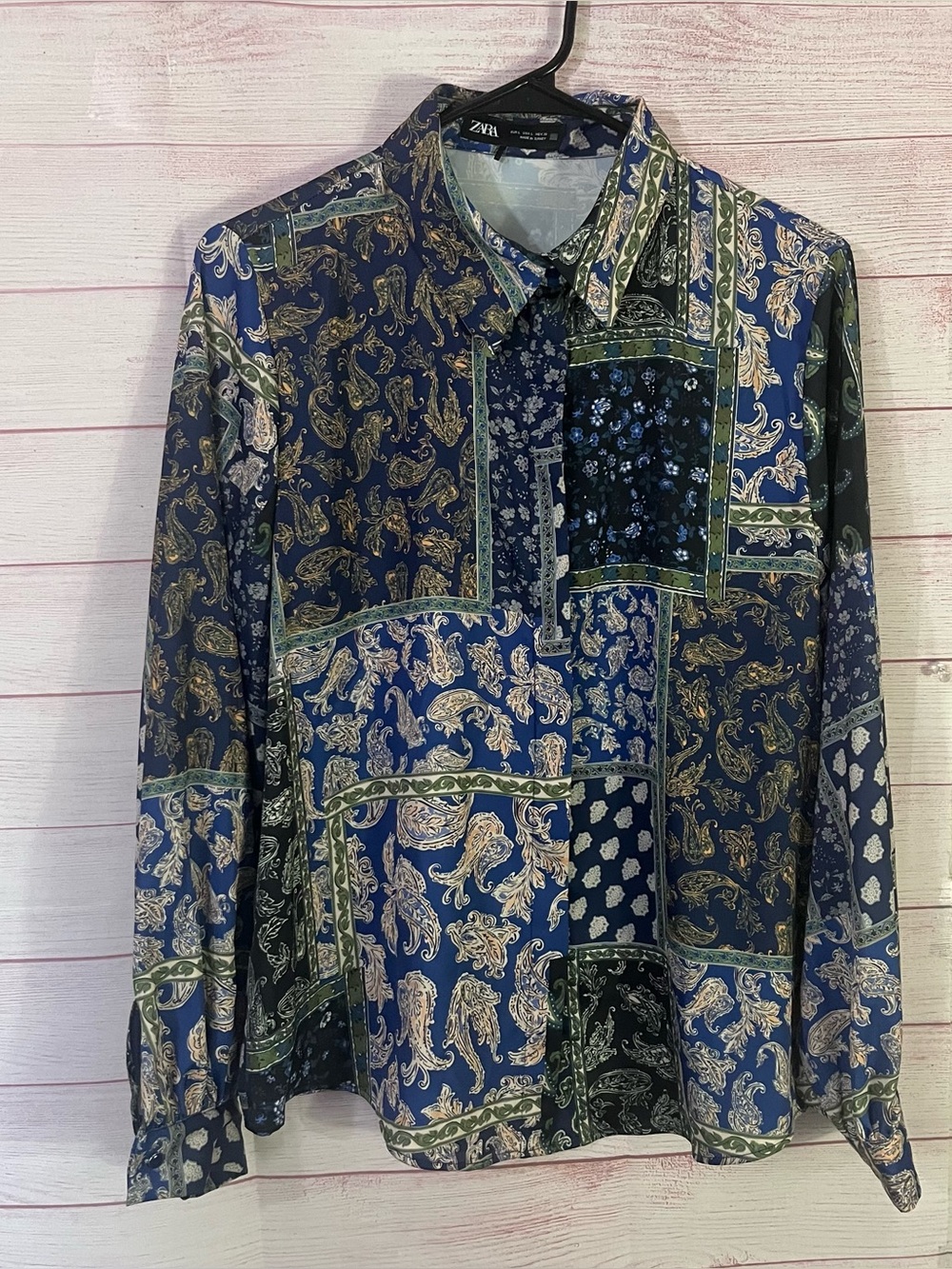 Zara Paisley Patchwork Button Up Long Sleeve Shirts Size Large